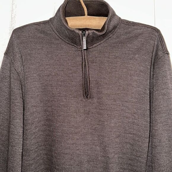 Van Heusen L Cotton Blend Brown Quarter Zip Knit Mock Neck Sweater - Picture 3 of 12